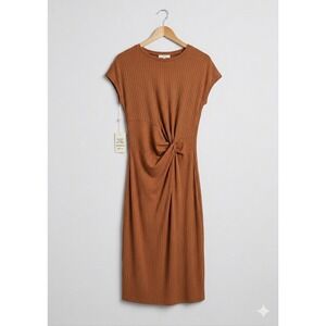 Devotion by Cyrus Ribbed Knot Front Midi Dress Biscuit Brown Size M DK762403 NEW